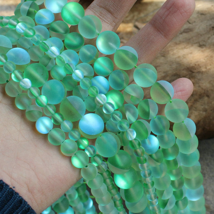 Green Glass Matte Beads 6mm 8mm 10mm 12mm 15''