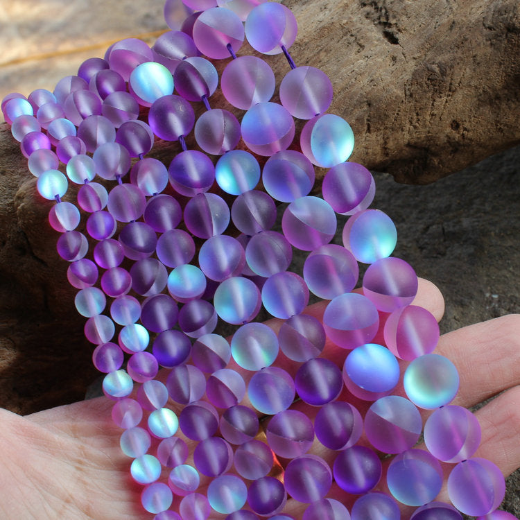 Purple Glass Matte Beads 6mm 8mm 10mm 12mm 15''