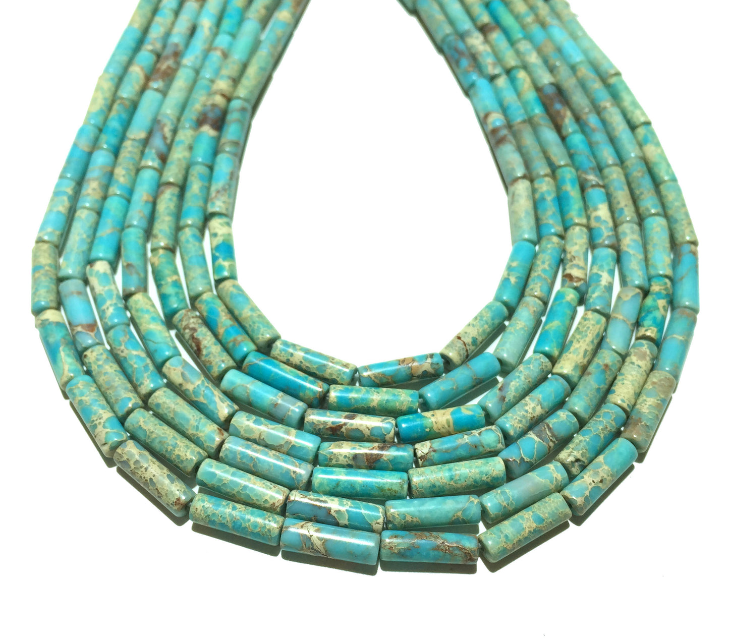 Perles tubulaires en jaspe bleu impression 4x13 mm 15''