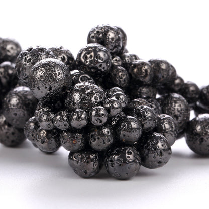 Black Plated Lava Stone Beads 4mm 6mm 8mm 10mm 15''