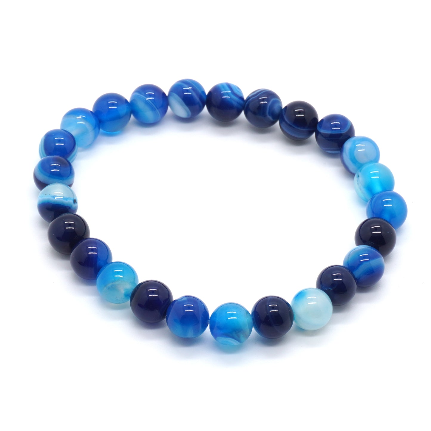 Blue Striped Agate Stone Bracelet 8''