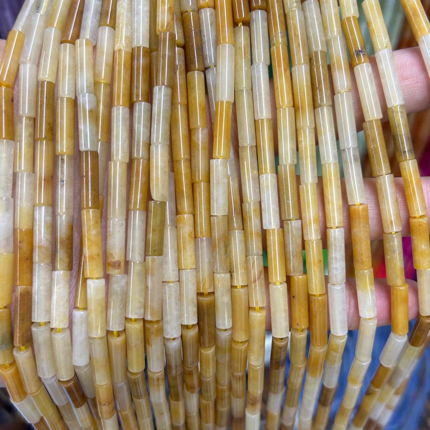 Yellow Jade Tube Beads 4x13mm