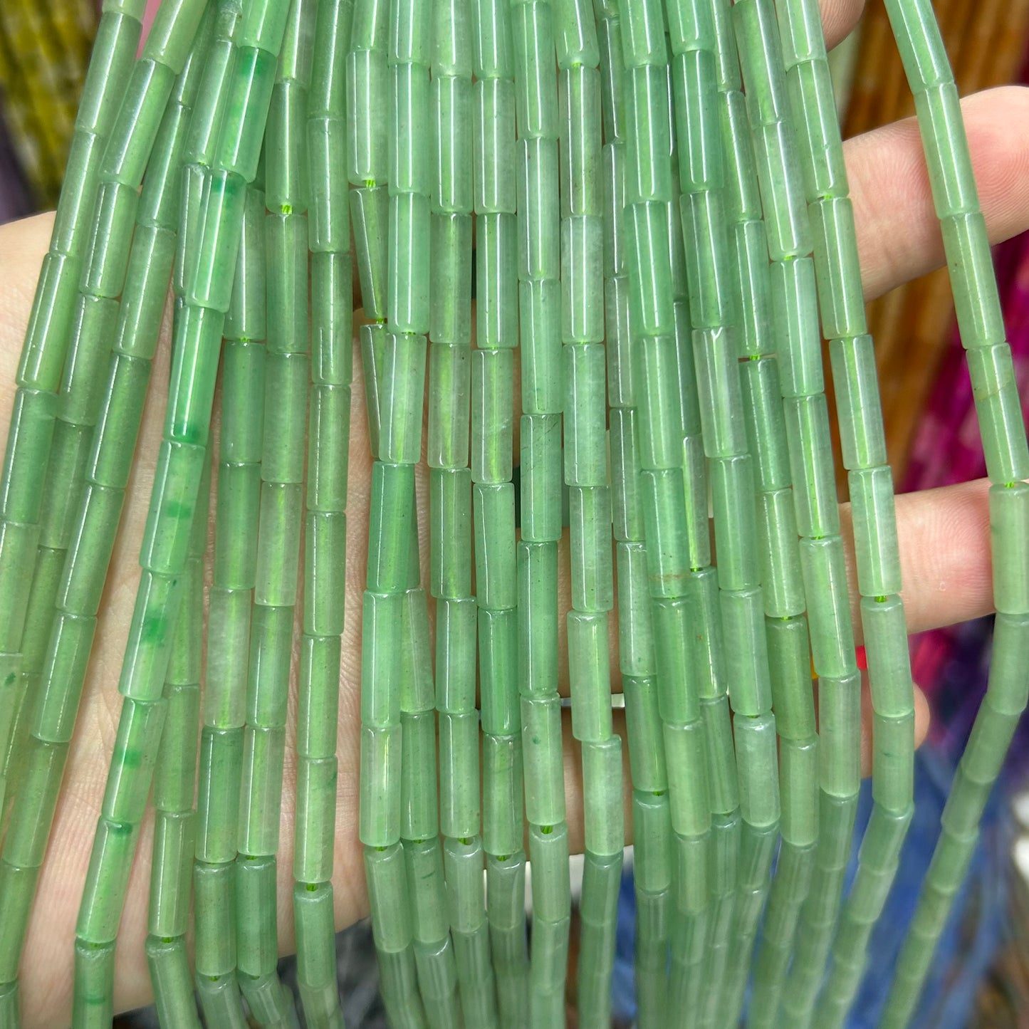 Perles en tube d'aventurine verte 4x13 mm