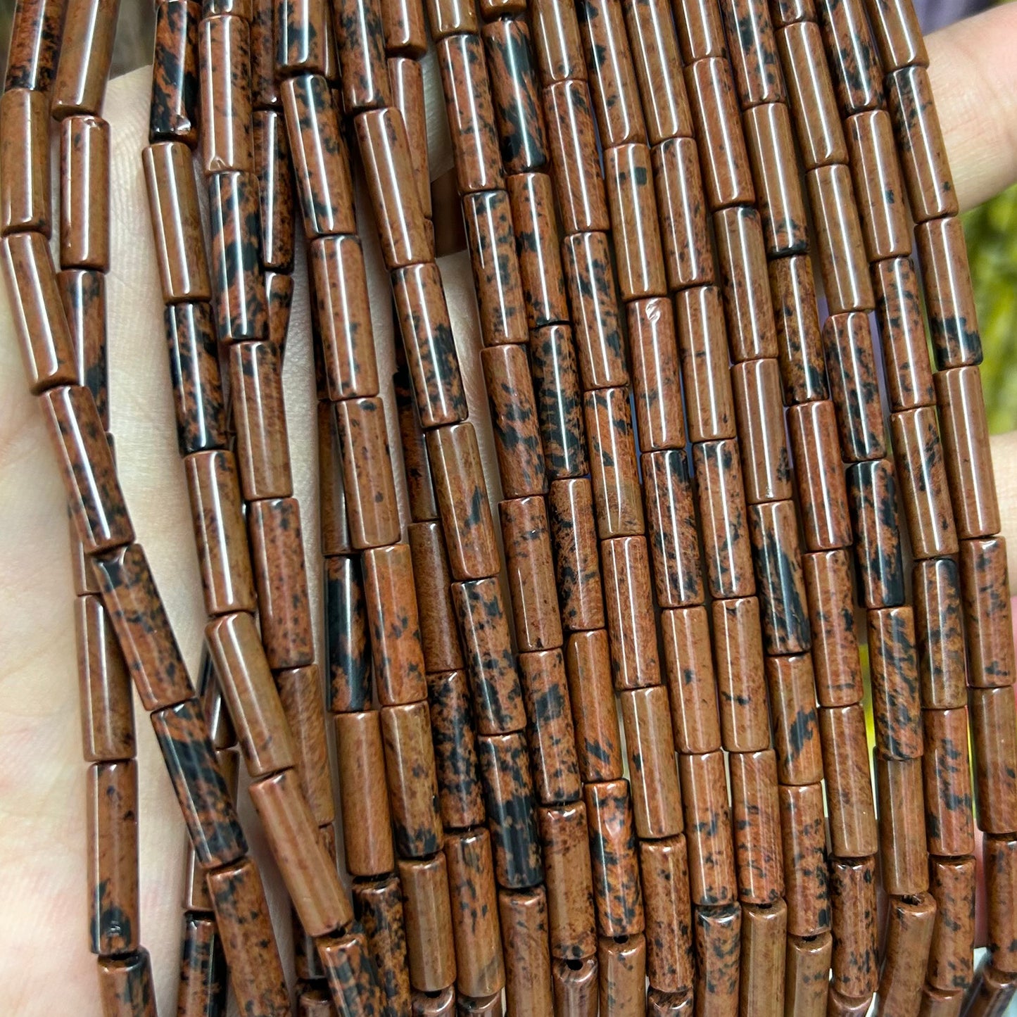 Perles tubulaires en obsidienne acajou 4 x 13 mm