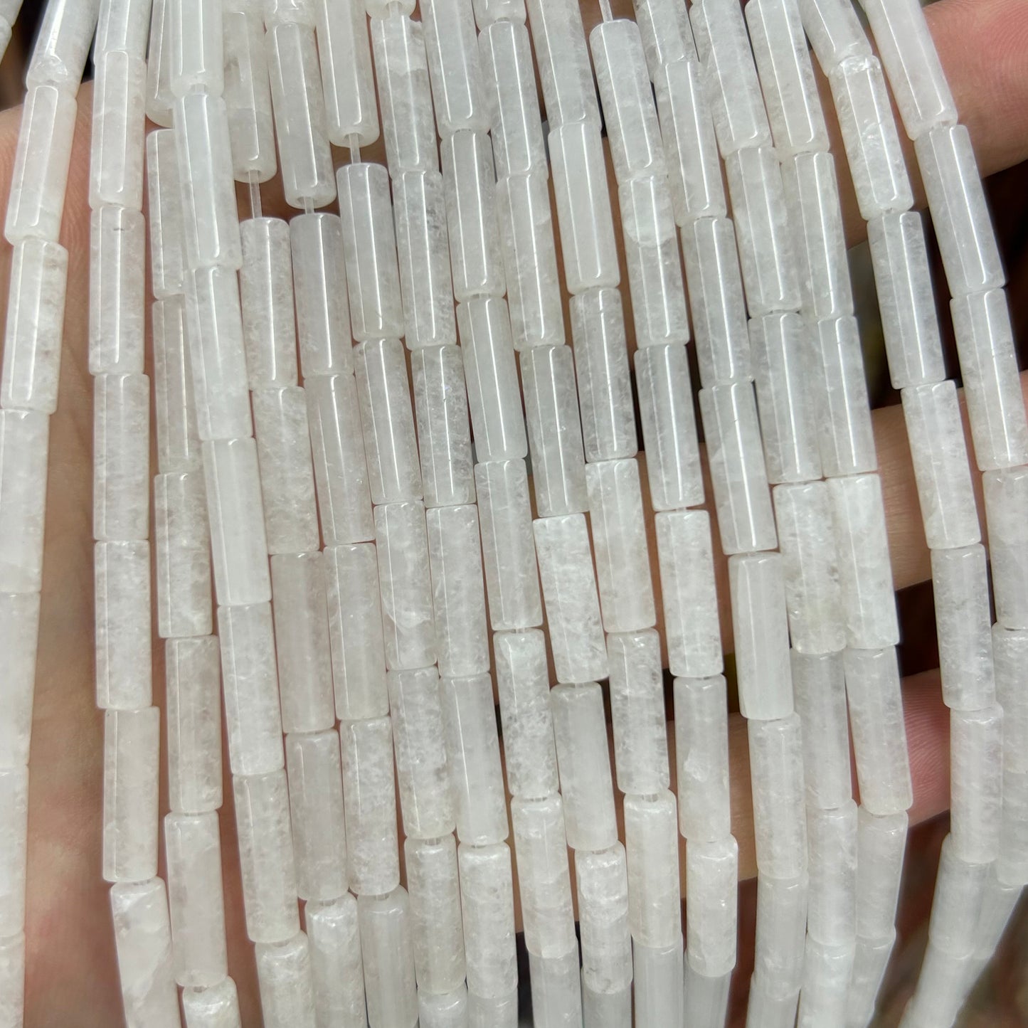 White Jade Tube Beads 4x13mm