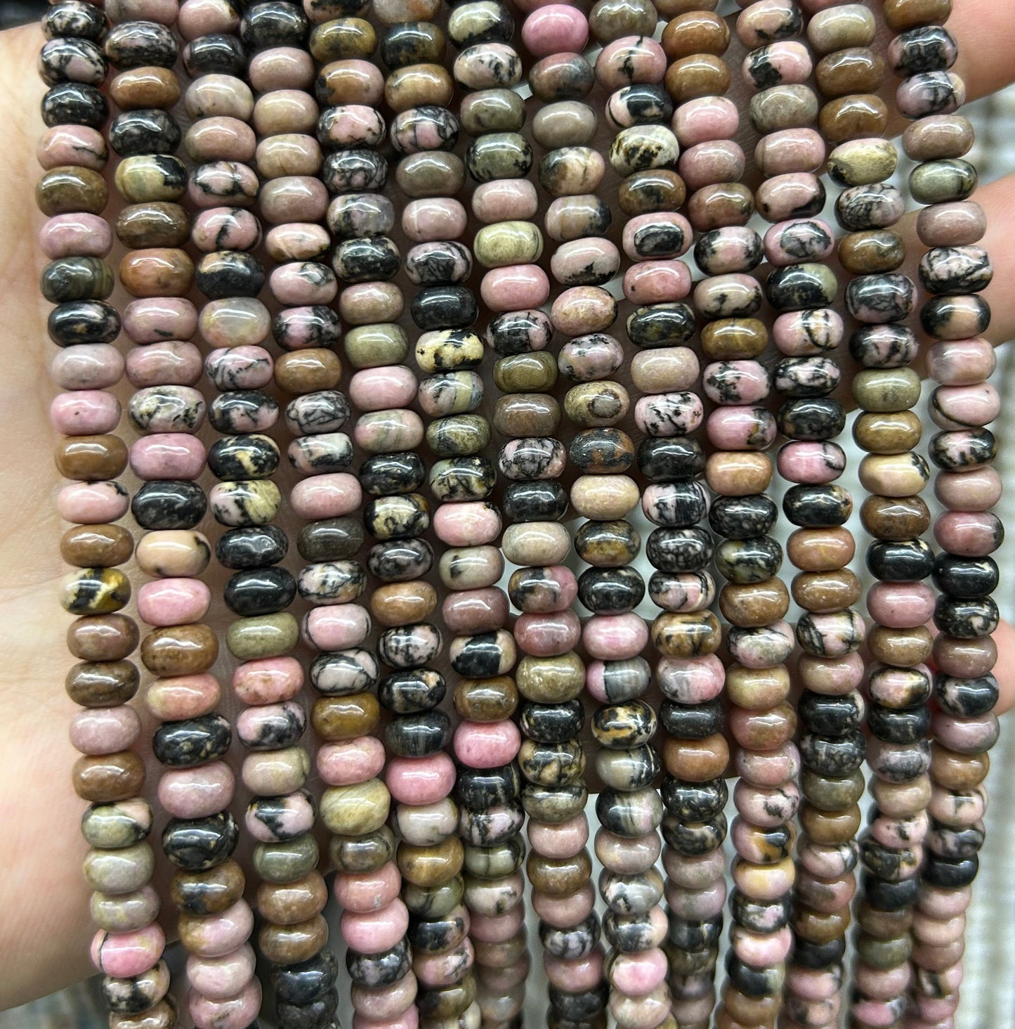 Black Rhodonite Rondelle Beads 4x6mm 5x8mm