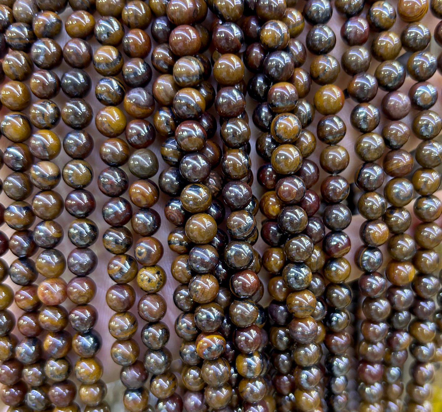 Perles en œil de tigre en fer, pierres précieuses naturelles, 6 mm, 8 mm, 10 mm, 15 pouces