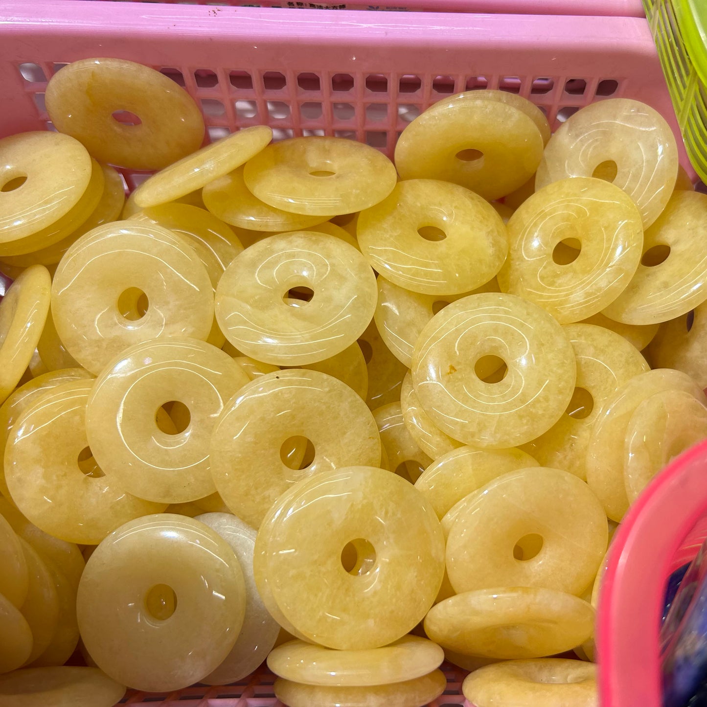 Yellow Jade Donut Pendant 40mm 1pc