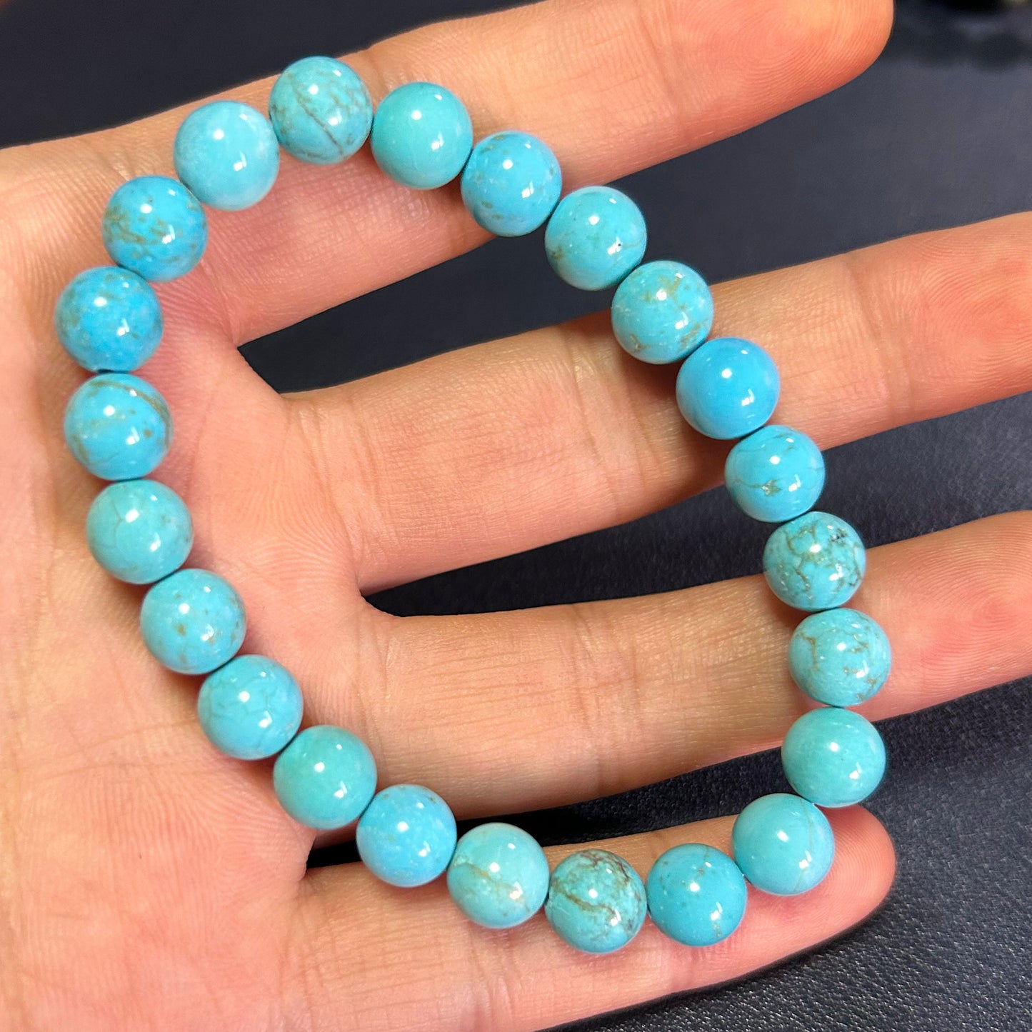 Blue Turquoise Beads Bracelet 8''