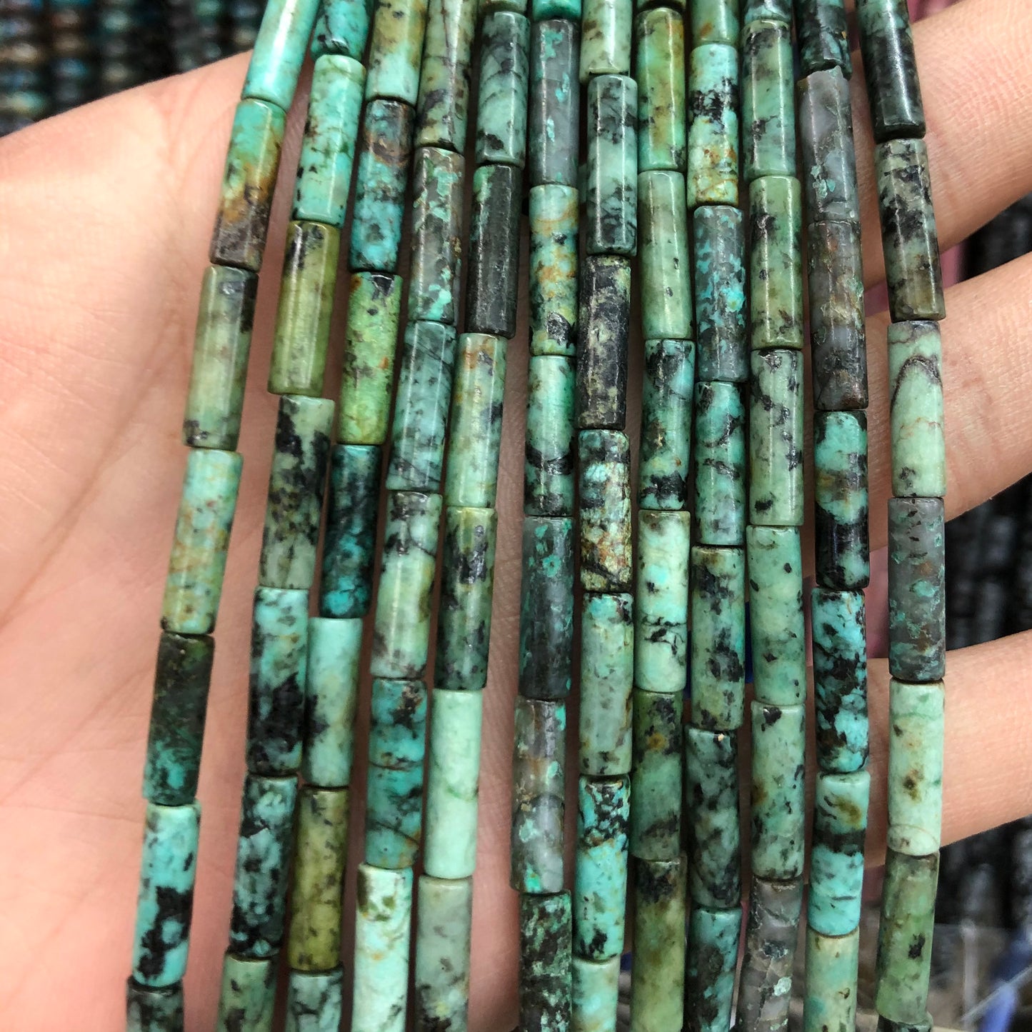 African Turquoise Tube Beads 4x13mm