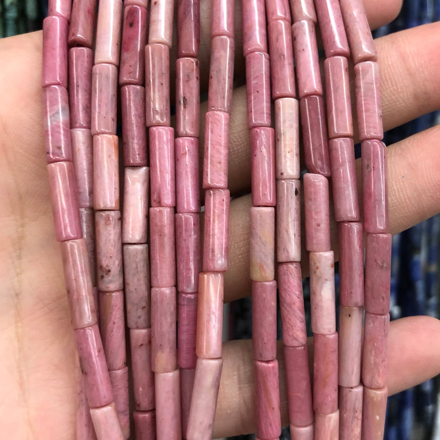 Rhodonite Tube Beads 4x13mm