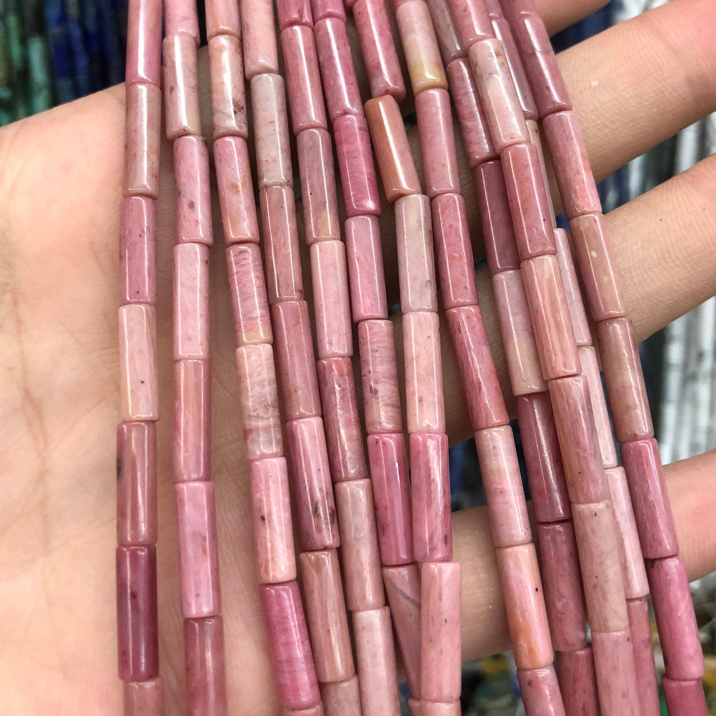 Rhodonite Tube Beads 4x13mm