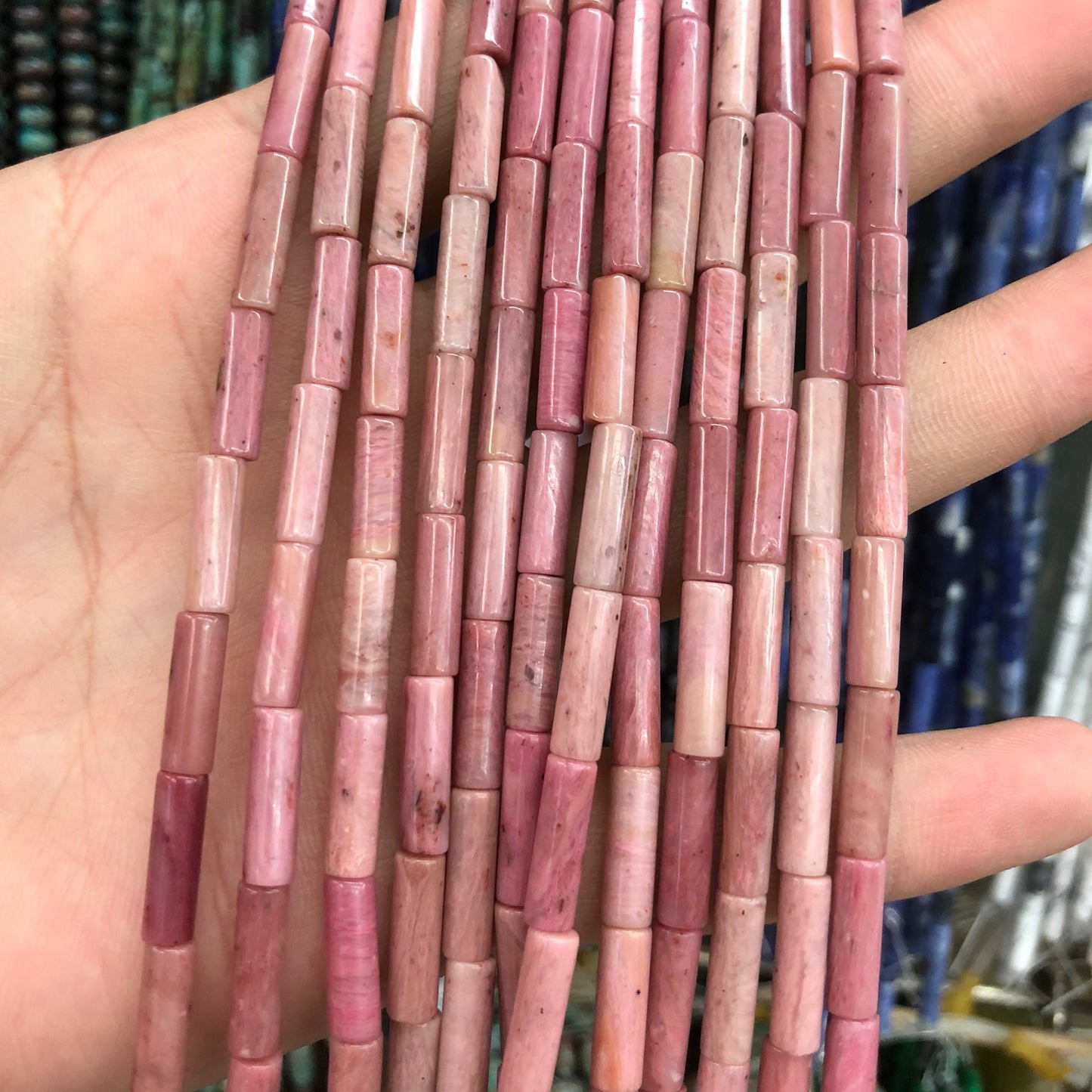 Rhodonite Tube Beads 4x13mm