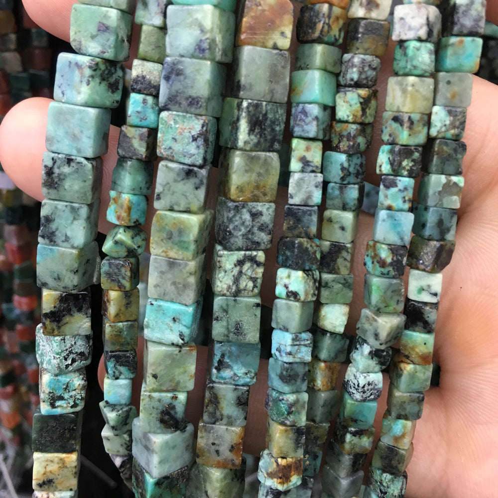 African Turquoise Cube Stone Beads 4mm 6mm 15''