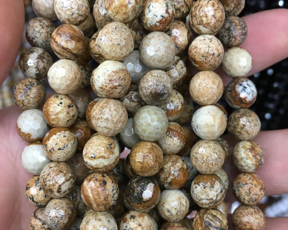 Picture Jasper Faceted Beads 6mm 8mm 10mm 15''