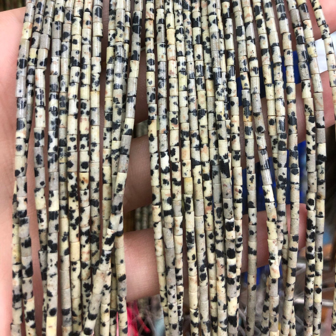 2x4mm Dalmation Jasper Tube Beads 15''