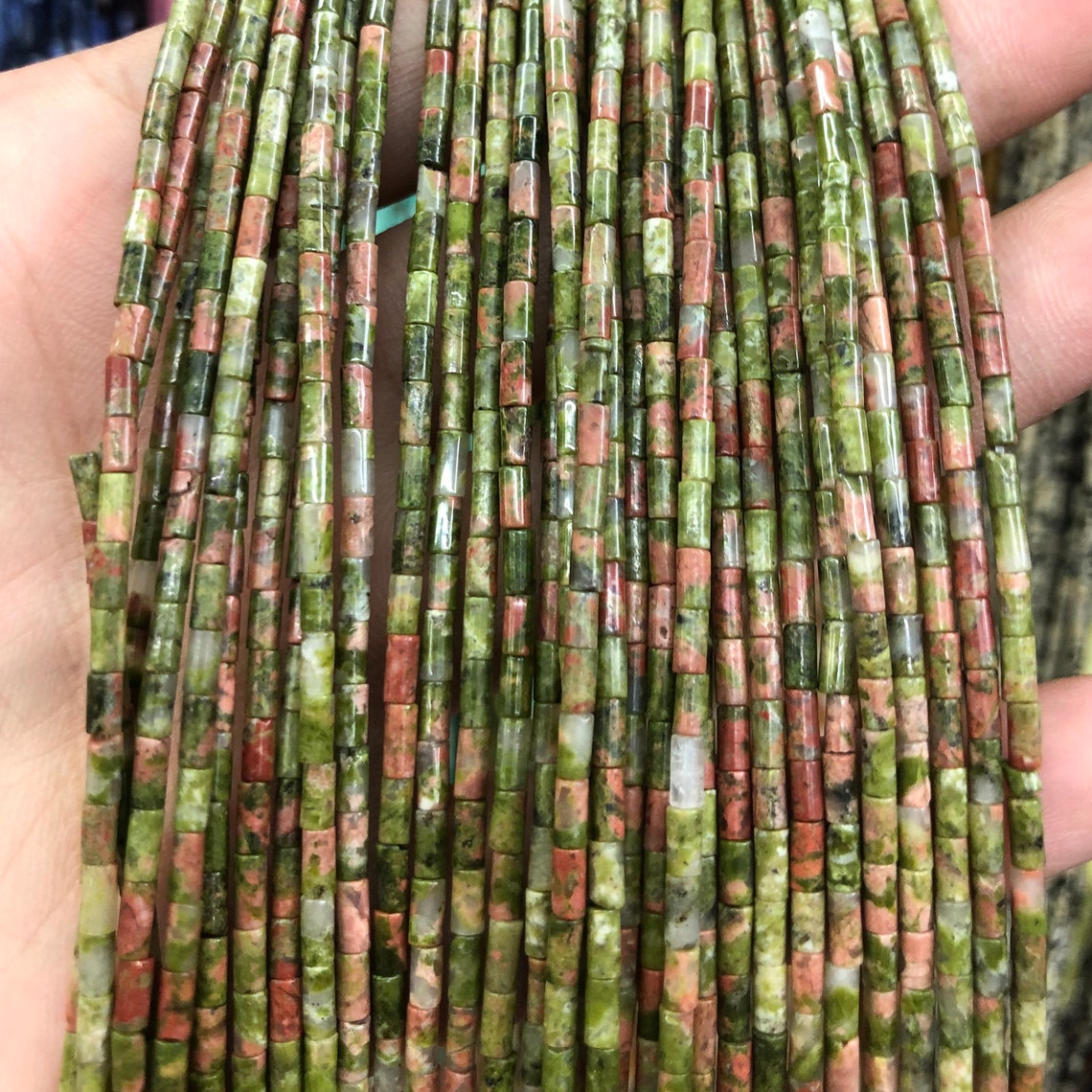 2x4mm Unakite Tube Beads 15''