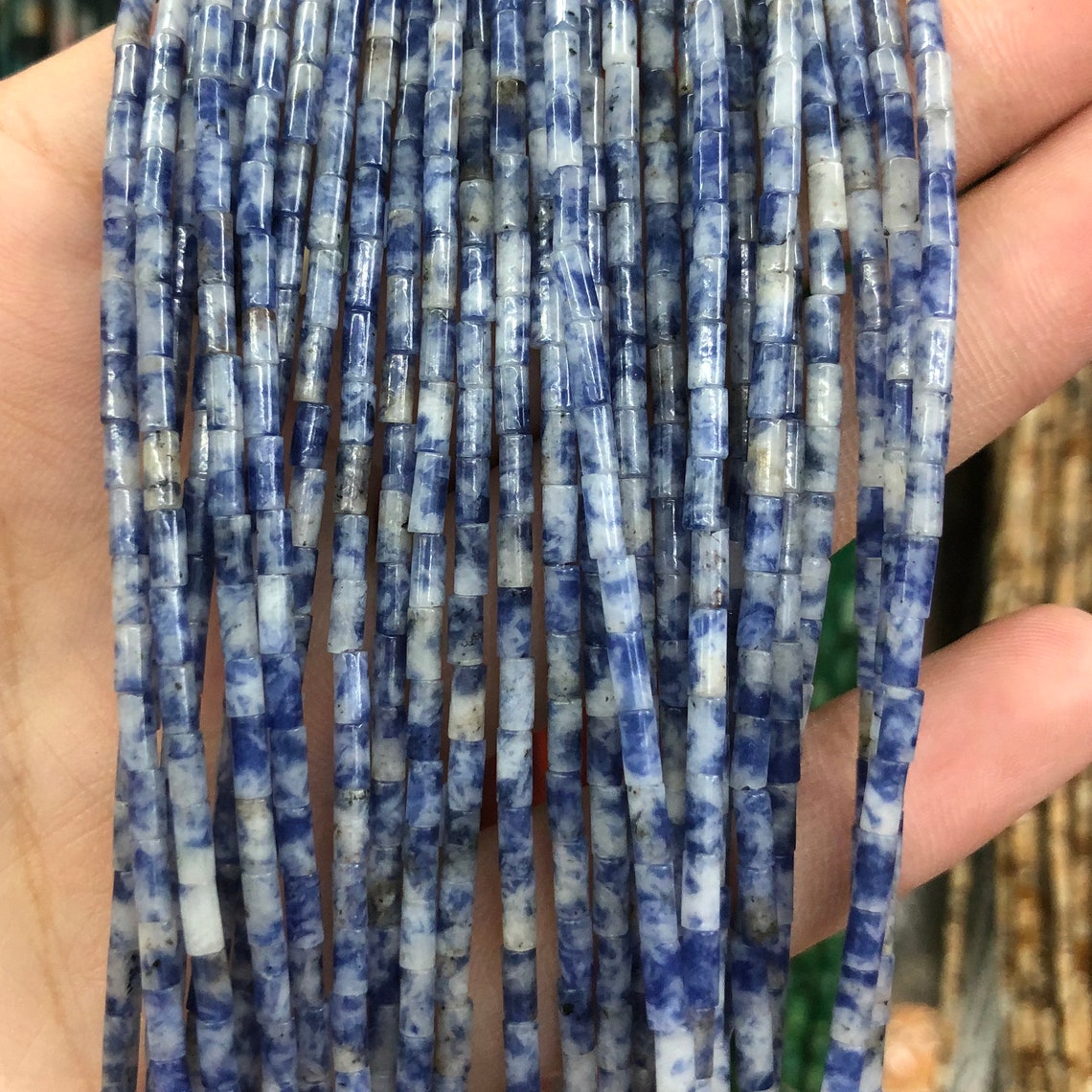 2x4mm Blue Spot Jasper Tube Beads 15''