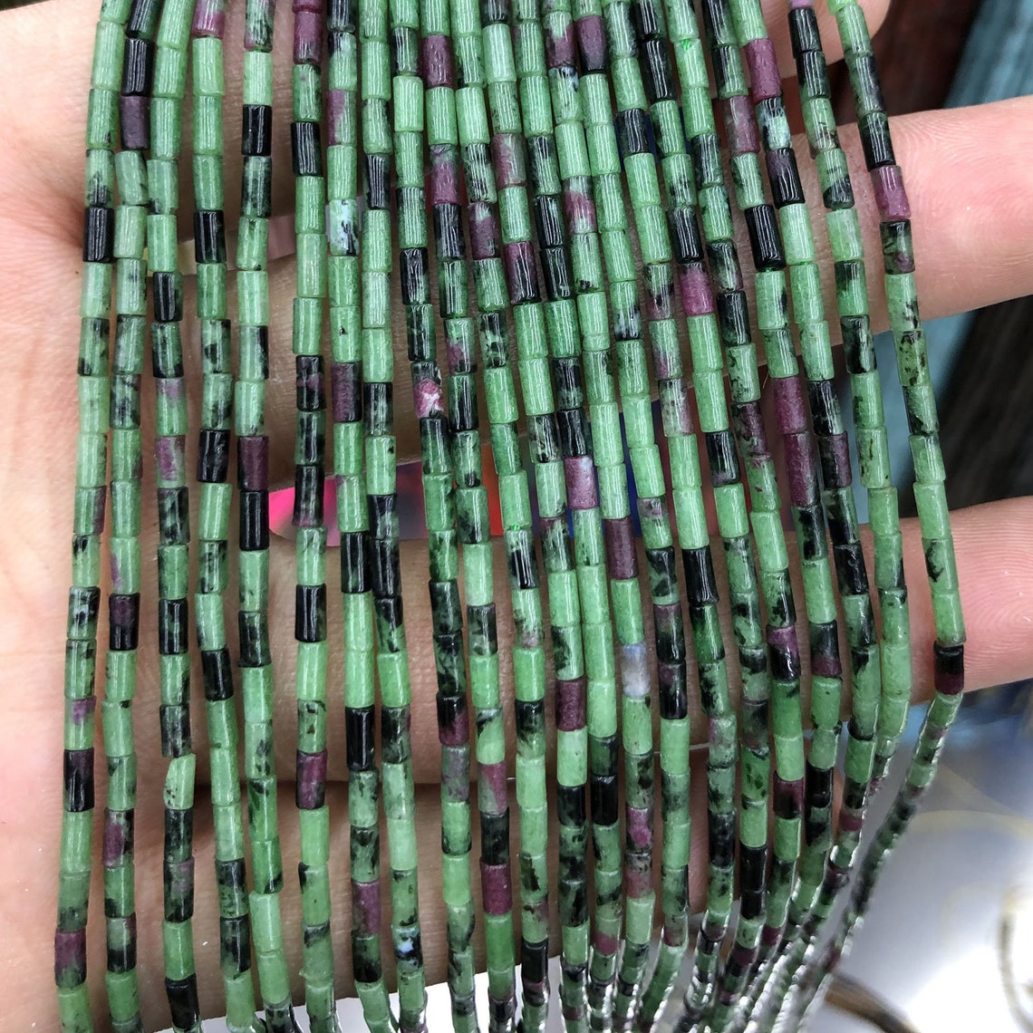 2x4mm Ruby Zoisite Tube Beads 15''