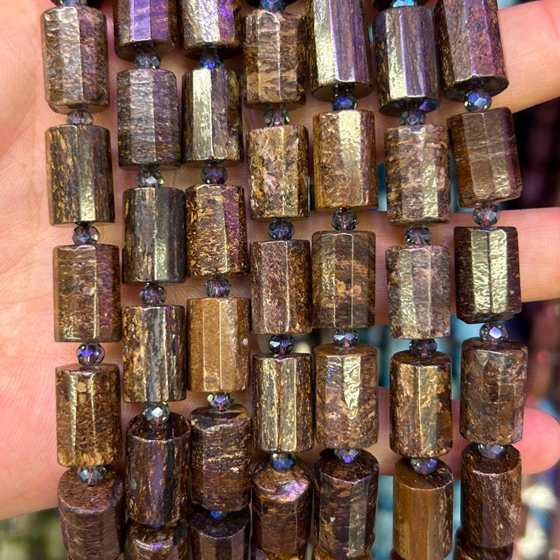 Bronzite Tube Faceted Beads 10x14mm 15''