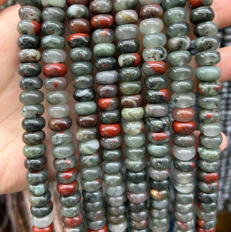 African Bloodstone Rondelle Beads 4x6mm 5x8mm 15''