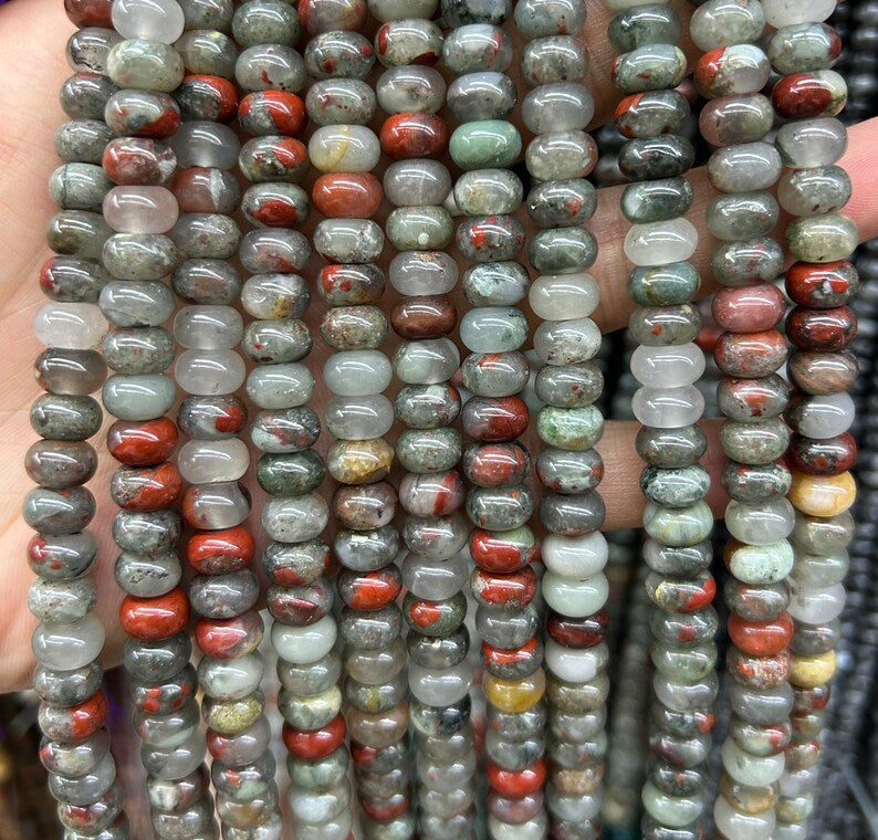 African Bloodstone Rondelle Beads 4x6mm 5x8mm 15''