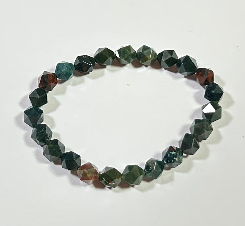Bloodstone Faceted Beads Bracelet 8''