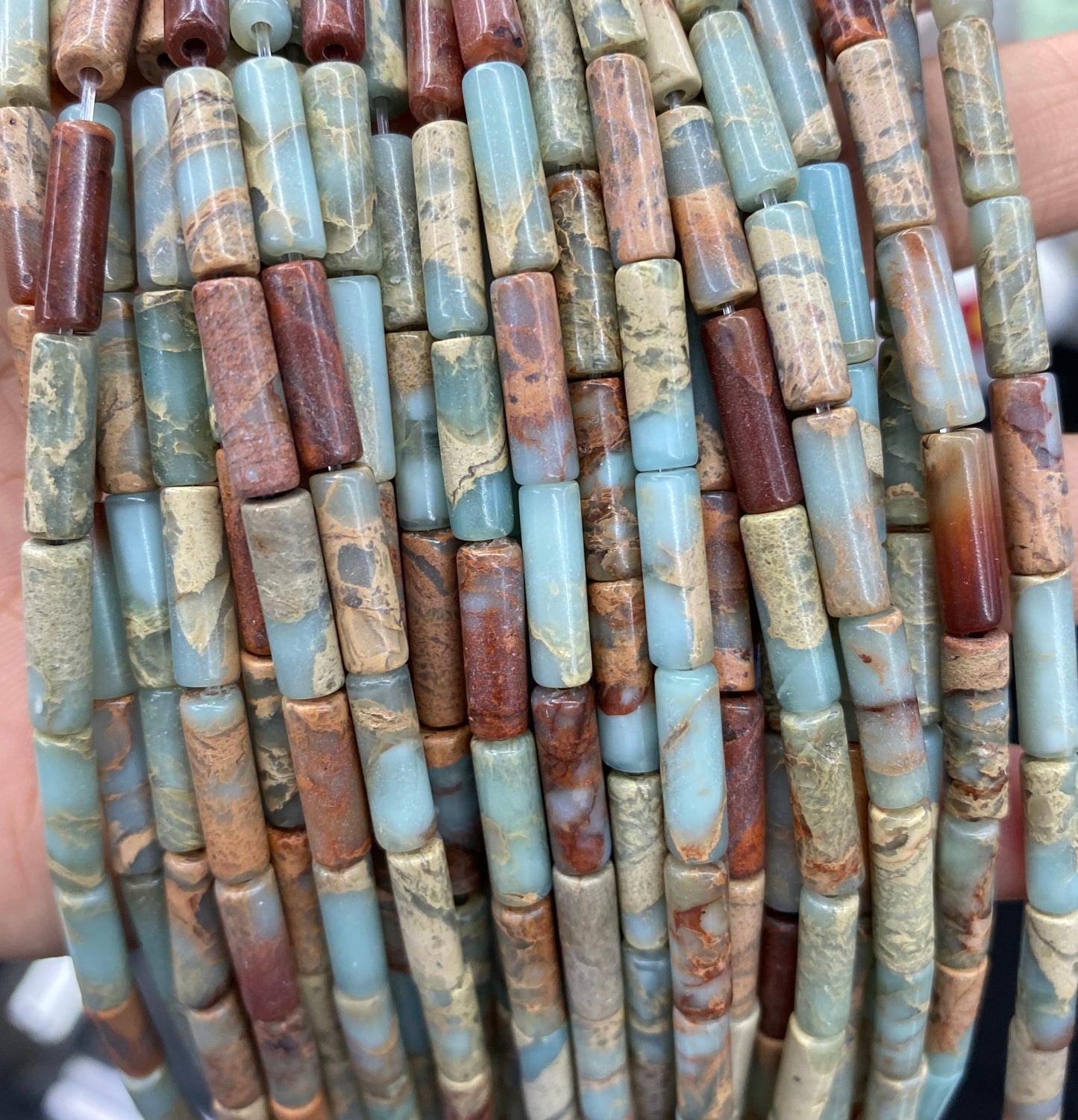 Perles tubulaires en jaspe Impression Mix 4x13mm 15''