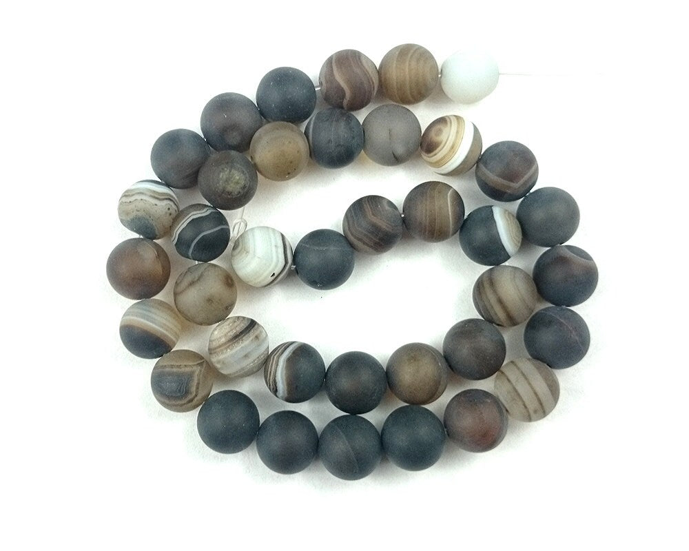 Brown Striped Agate Matte Beads 6mm 8mm 10mm 12mm 15''
