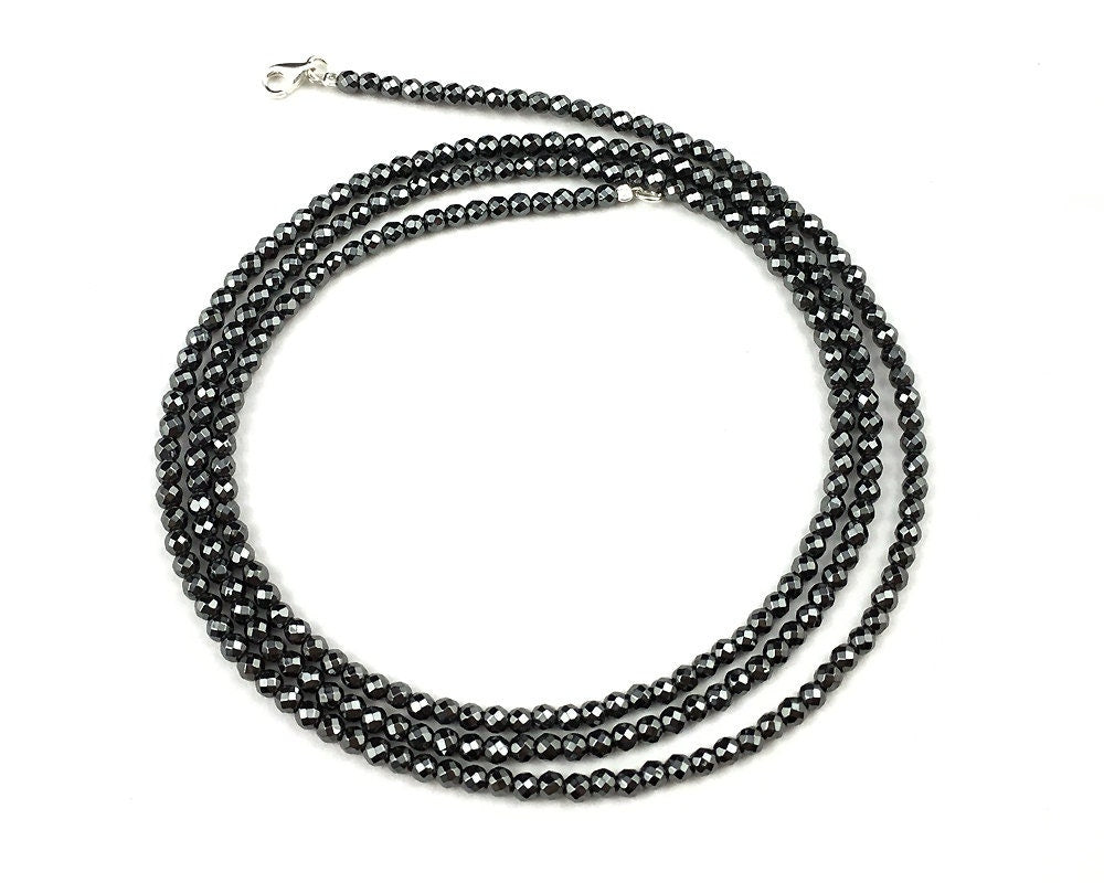 Collier Hématite Fermoir Argent 925 3mm 4mm