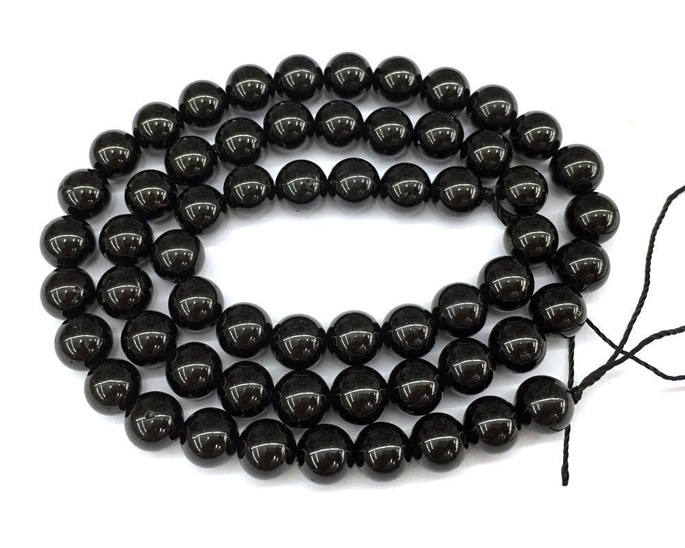 A Black Tourmaline Beads, Natural Gemstone Beads 4mm 6mm 8mm 10mm 12mm 15''