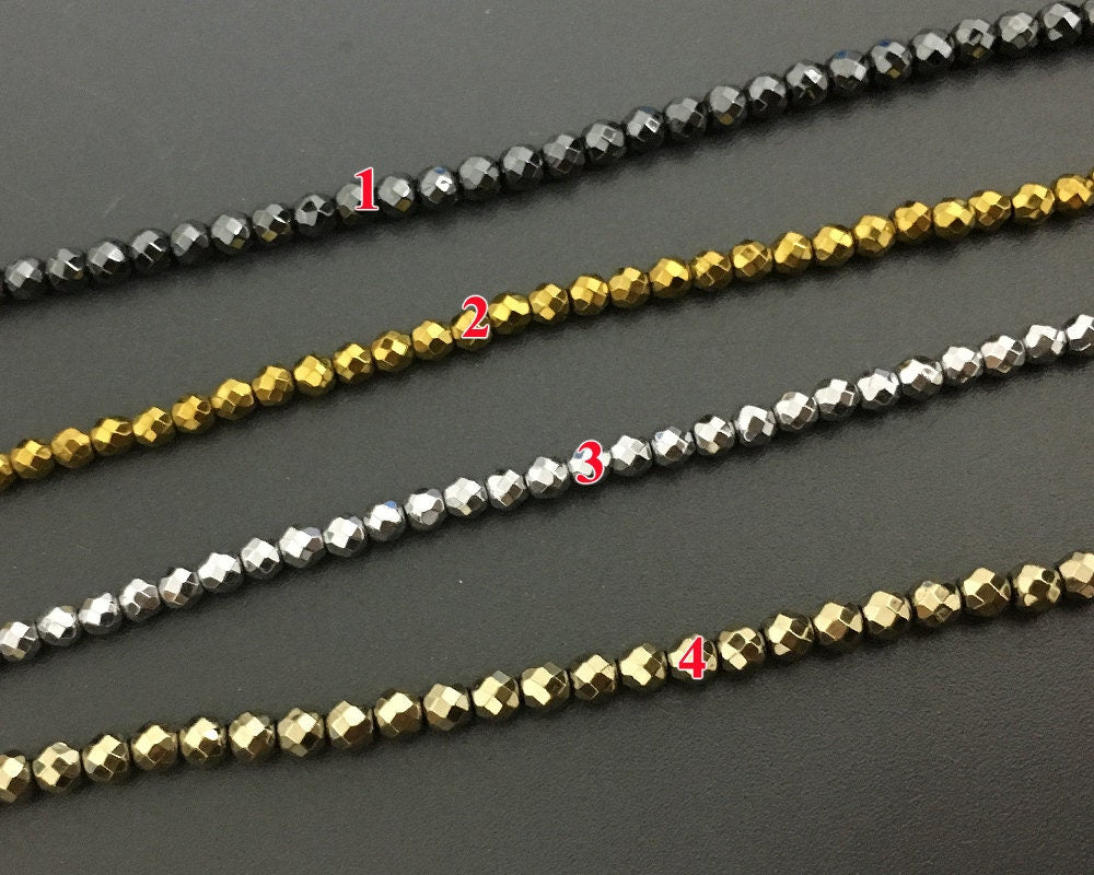 Collier en hématite violet et or, fermoir en argent 925, 3 mm, 4 mm, 76 cm