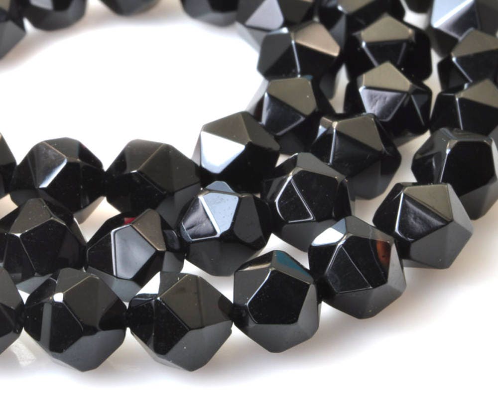 Black Onyx Nugget Faceted Beads Natural Gemstone Beads 6mm 8mm 10mm 15''