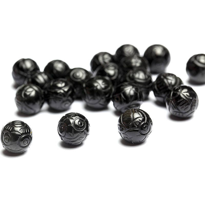Sort obsidian , naturlig udskåret obsidian ædelsten , rund til smykkefremstilling 10 mm 12 mm 14 mm 16 mm 1 stk