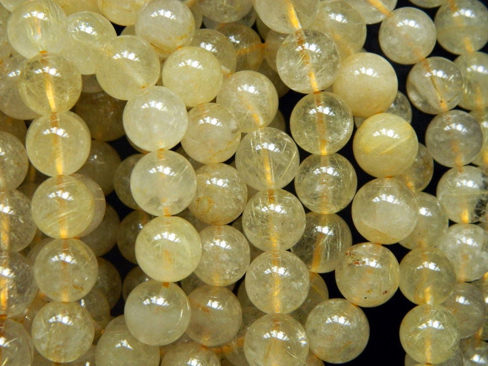 Gold Rutilated Quartz Beads 6mm 8mm 10mm 15''