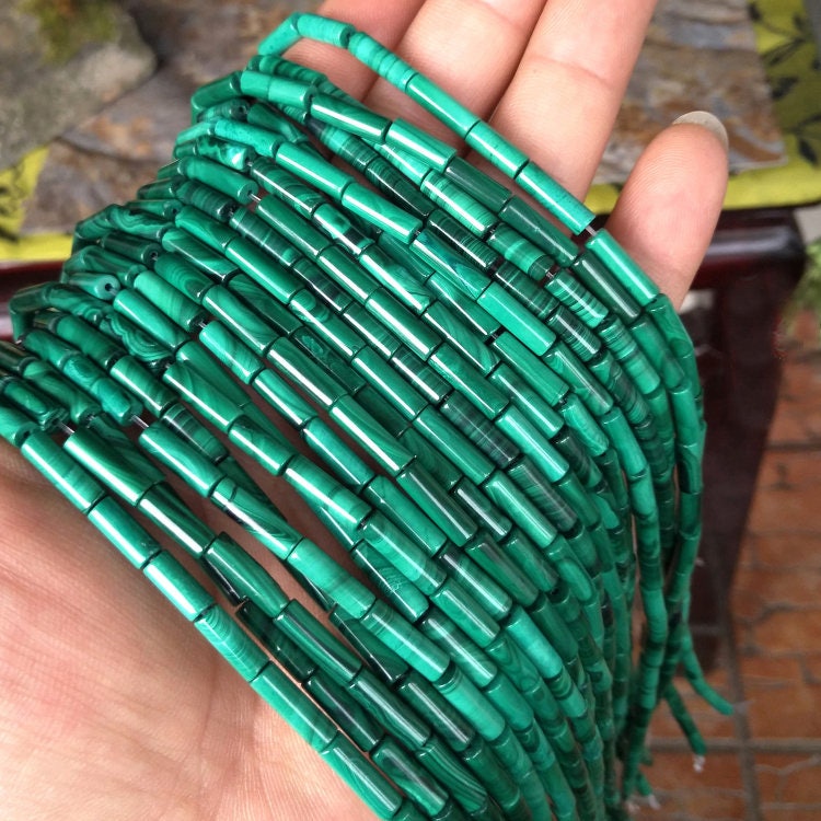 Genuine Malachite Tube Beads 4x13mm 15''