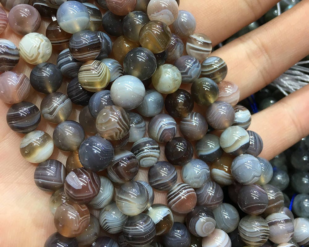 Botswana Agat, Naturlig Ædelsten, Rund Sten 4mm 6mm 8mm 10mm 12mm 15''