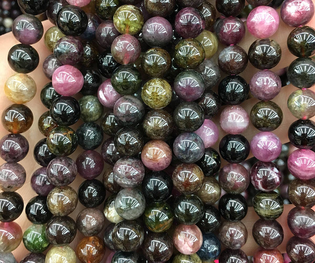 Perles de tourmaline arc-en-ciel AA, pierres précieuses naturelles, 6 mm, 8 mm, 10 mm, 15 pouces