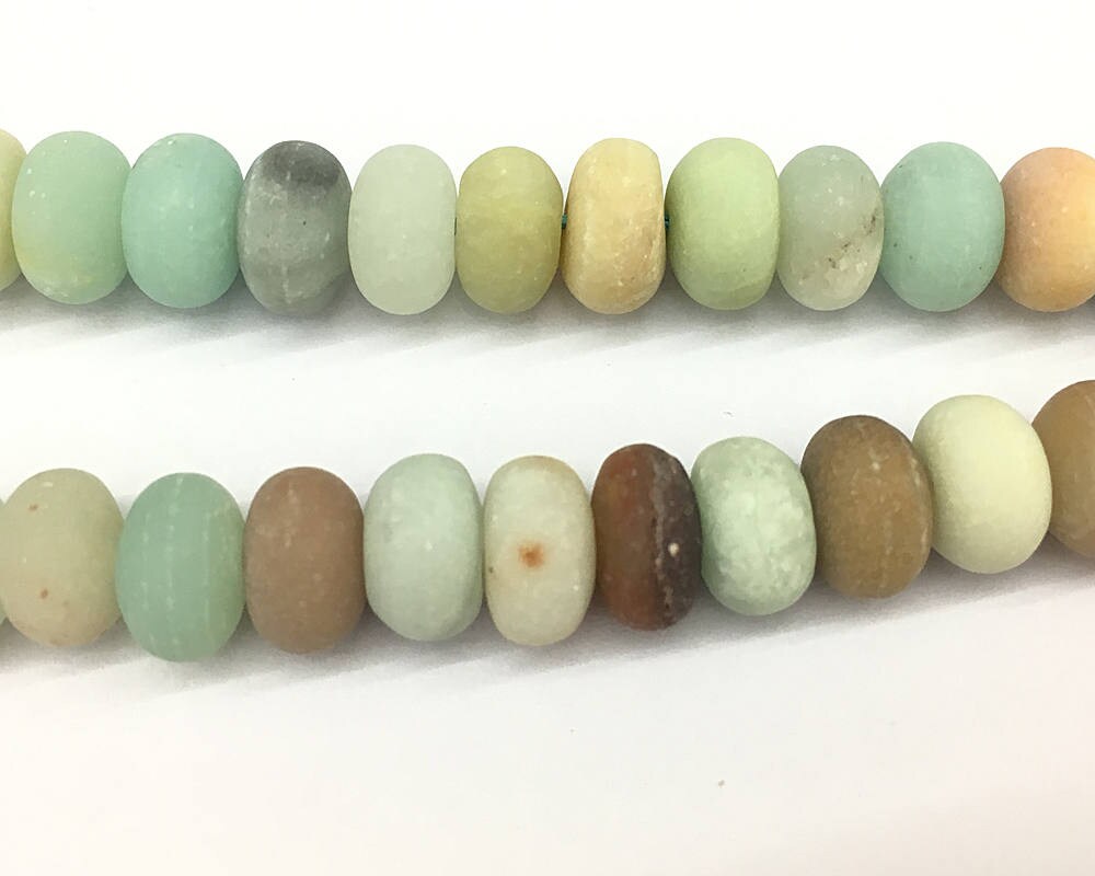Perles rondelles mates en amazonite 4 x 6 mm, 5 x 8 mm, 38 cm