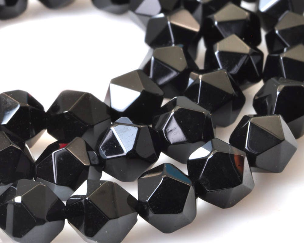 Black Onyx Nugget Faceted Beads Natural Gemstone Beads 6mm 8mm 10mm 15''