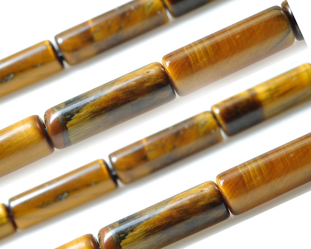 Yellow Tiger Eye Tube Beads 4x13mm