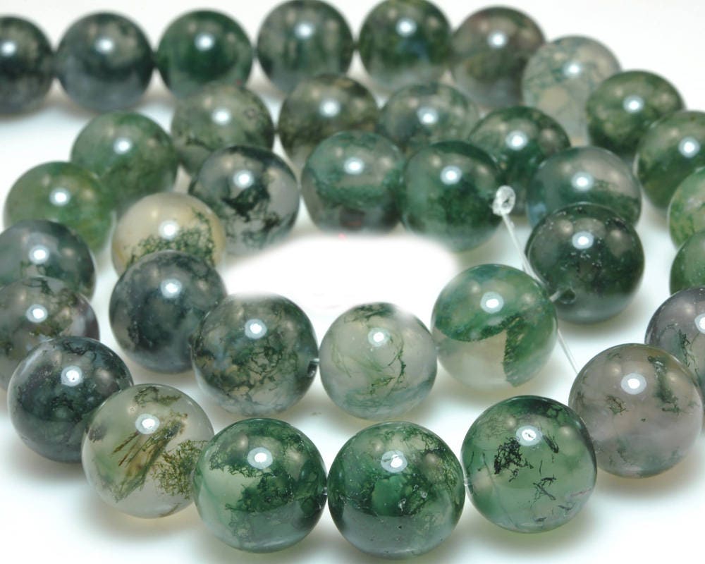 Genuine Moss Agate Beads 6mm 8mm 15''
