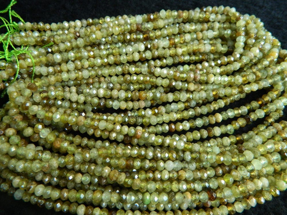 Green Garnet Rondelle Faceted Beads 3x4mm 15''