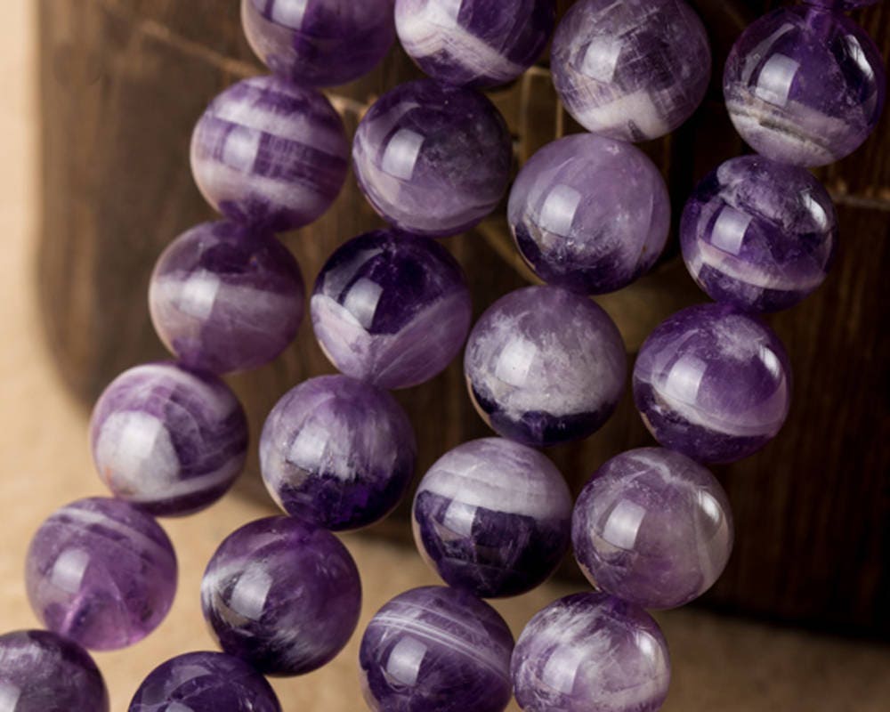 Perles en pierres précieuses naturelles d'améthyste violette et blanche, 6 mm, 8 mm, 10 mm, 12 mm, 15 pouces