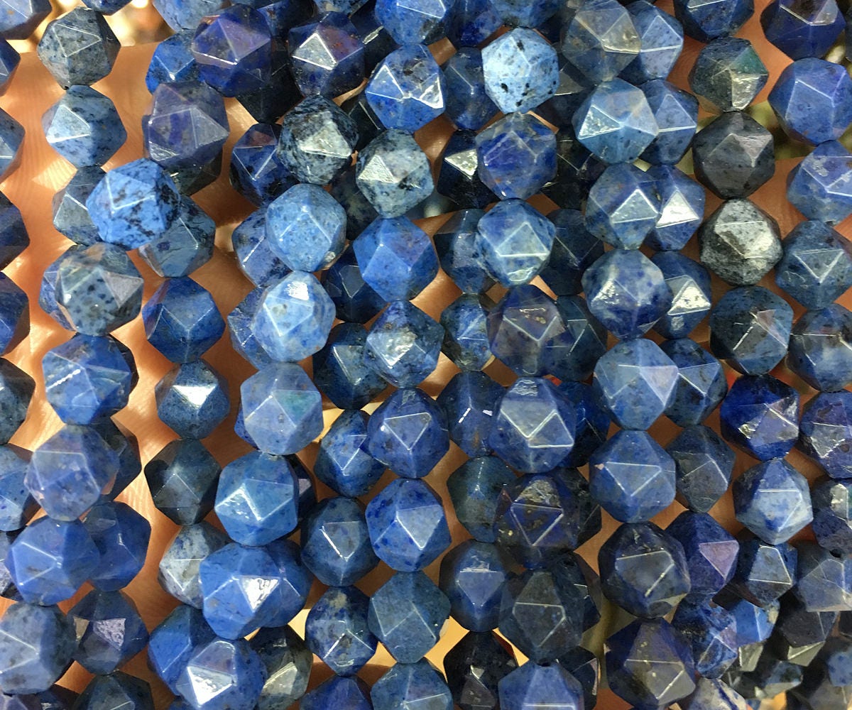 Perles à facettes en pépites de dumortiérite 6 mm, 8 mm, 10 mm, 15 pouces