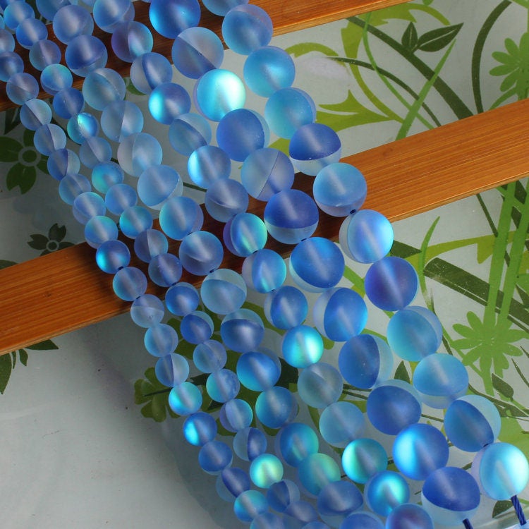Blåt glas mat, løs ædelsten, rund løs 6mm 8mm 10mm 12mm 15''