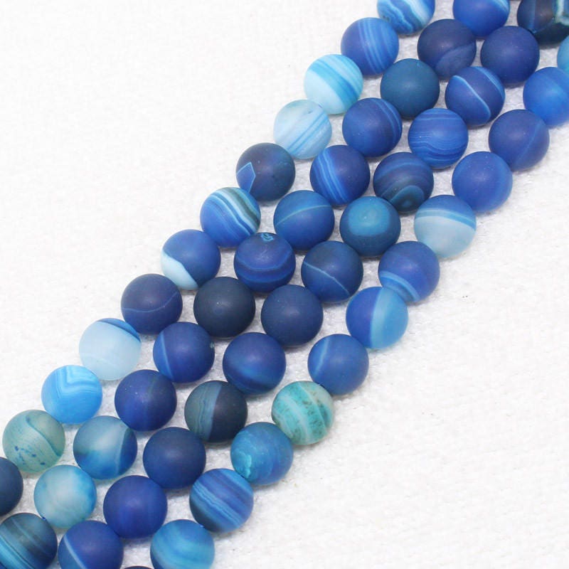Blue Striped Agate Matte Beads 6mm 8mm 10mm 12mm 15''