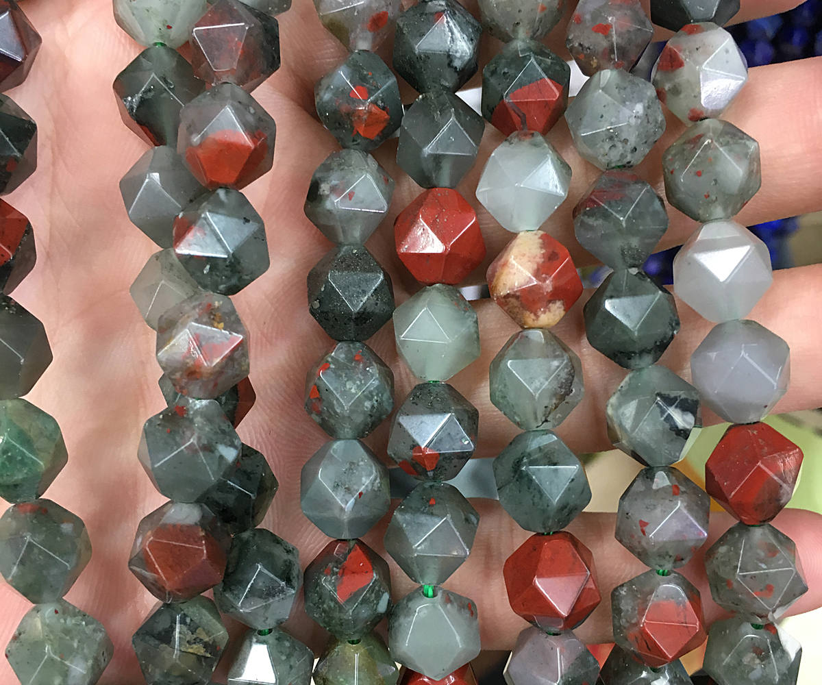 Perles à facettes en pierre de sang africaine, pépite de pierre, 8 mm, 10 mm, 15 pouces