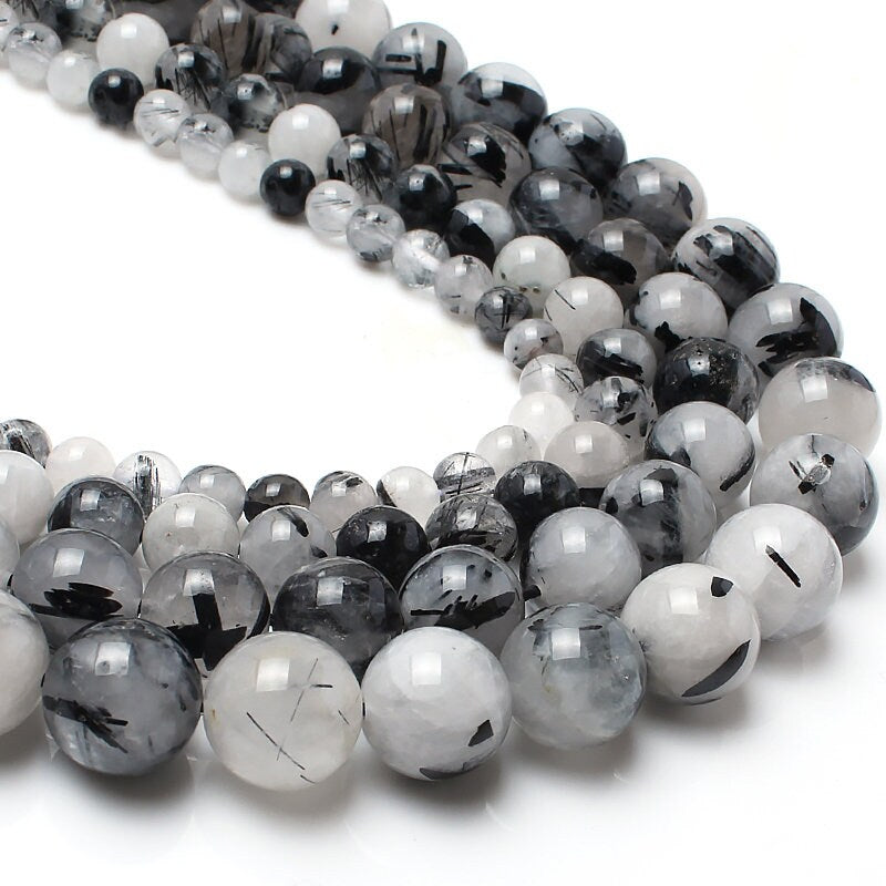 Black Rutilated Quartz Beads 4mm 6mm 8mm 10mm 12mm 15''