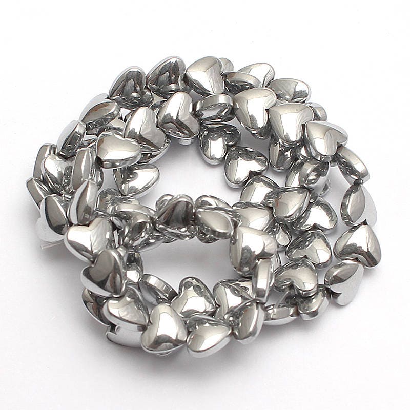 Hæmatithjerte , natursten , hjerte , guld, sølv, sort regnbuehæmatit 5x6mm 15''